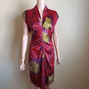 Trina Turk Women's Silk Blend Cap Sleeve Ruched Front Dress